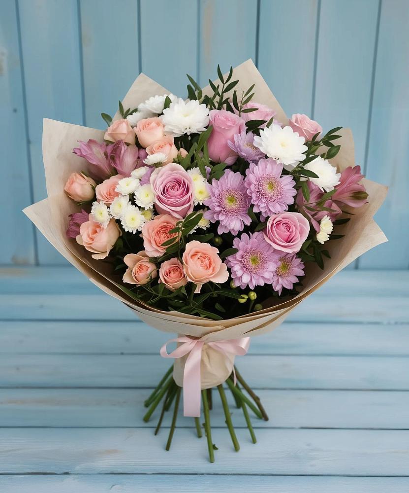 Букет цветов из: Хризантемы, Розы и Альстромерии в Александров Гае