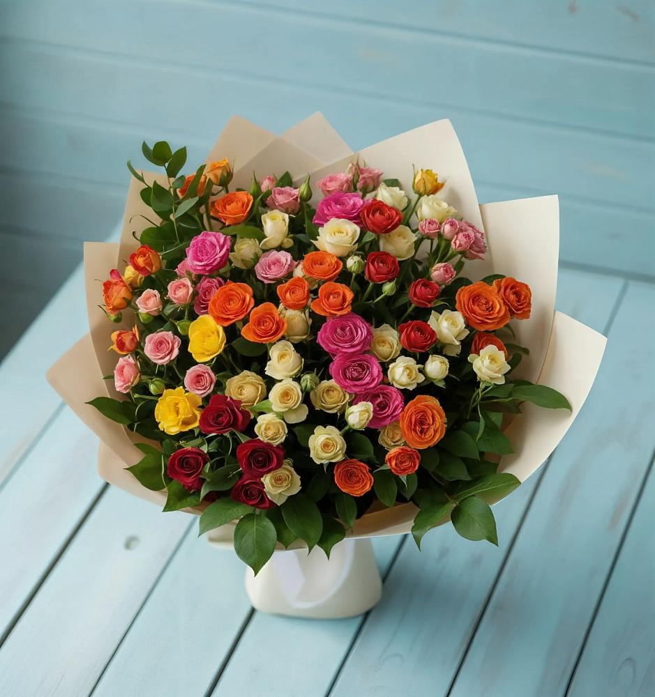 Букет Микс из разноцветных кустовых роз в Александров Гае