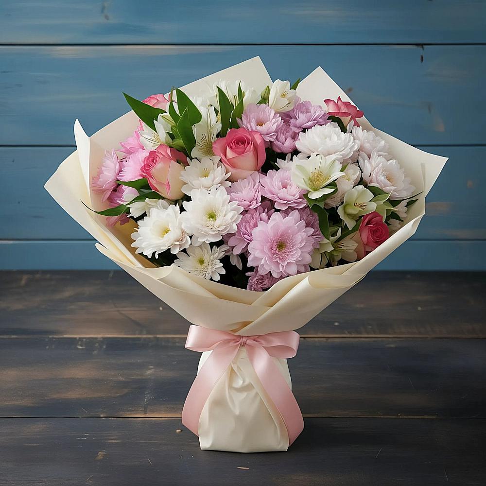 Букет цветов из: Хризантемы, Альстромерии и Розы в Александров Гае